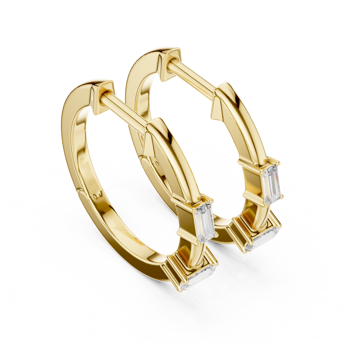 baguette diamond geometric huggie hoop earrings
