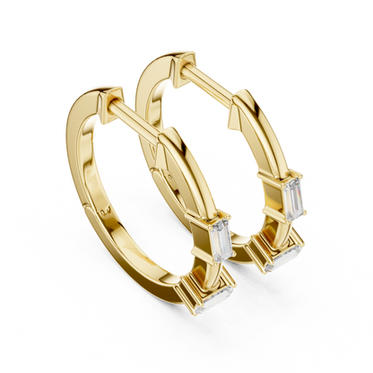 baguette diamond geometric huggie hoop earrings