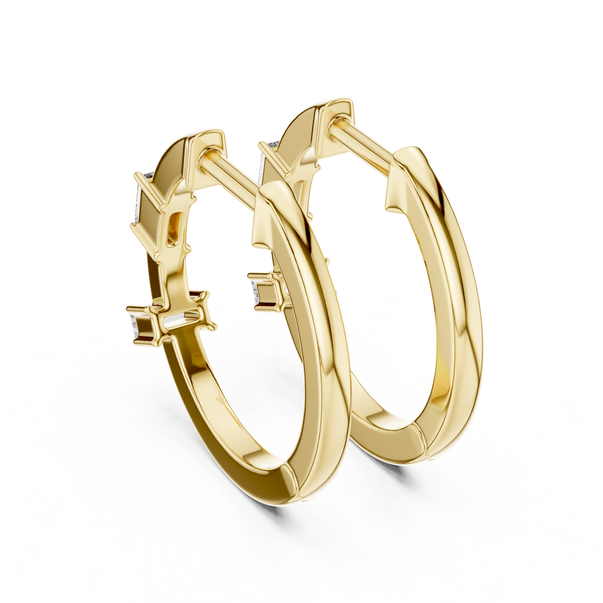 baguette diamond geometric huggie hoop earrings