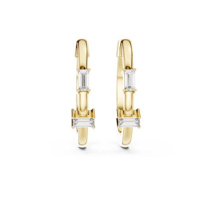 baguette diamond geometric huggie hoop earrings