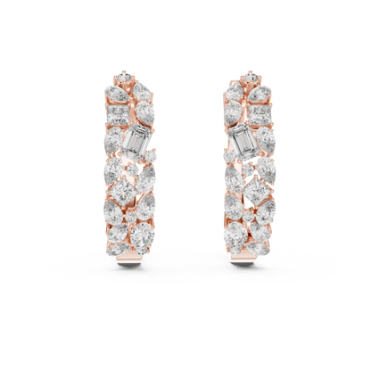 mixed-cut diamond mosaic cluster hoop earrings  pear, marquise, princess, and round brilliant diamonds