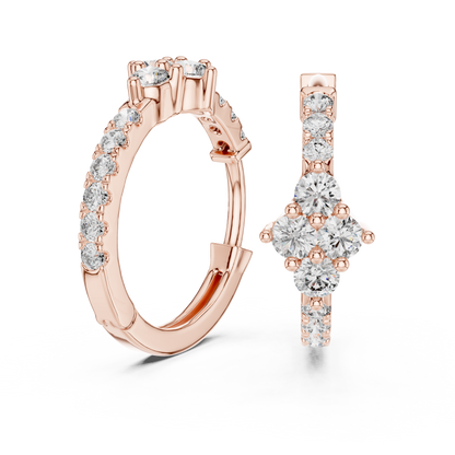 diamond starburst floral cluster huggie hoop earrings 4-stone diamond flower starburst cluster