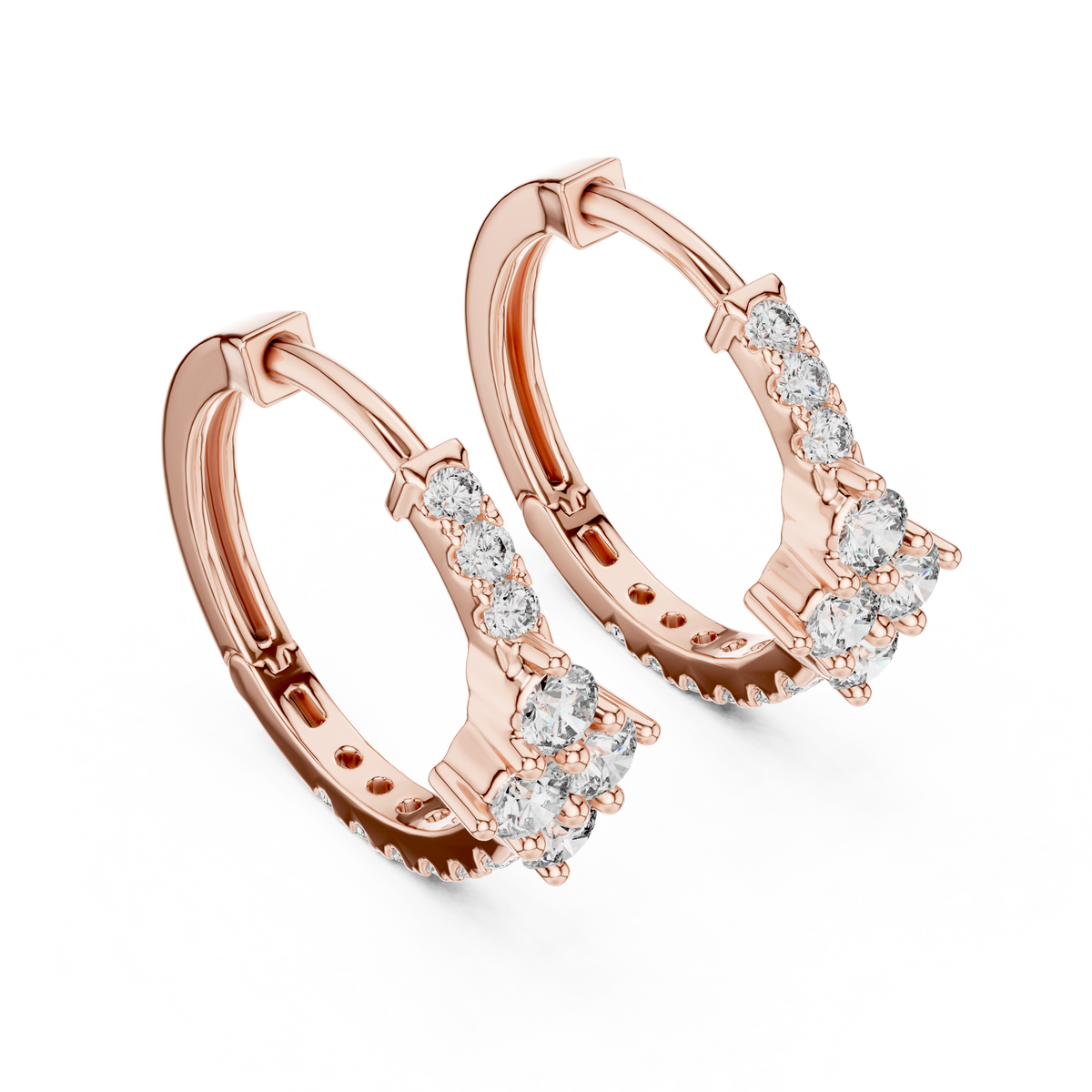diamond starburst floral cluster huggie hoop earrings 4-stone diamond flower starburst cluster