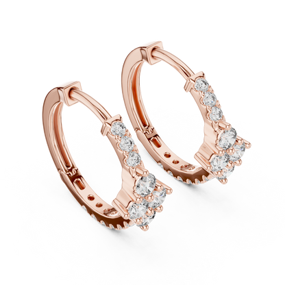 diamond starburst floral cluster huggie hoop earrings 4-stone diamond flower starburst cluster