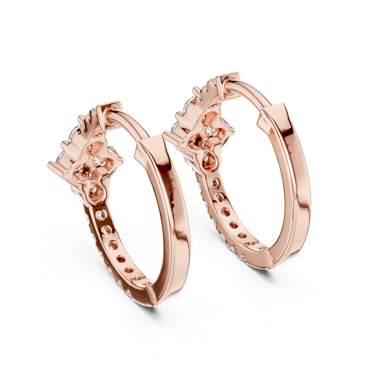 diamond starburst floral cluster huggie hoop earrings 4-stone diamond flower starburst cluster