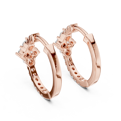 diamond starburst floral cluster huggie hoop earrings 4-stone diamond flower starburst cluster