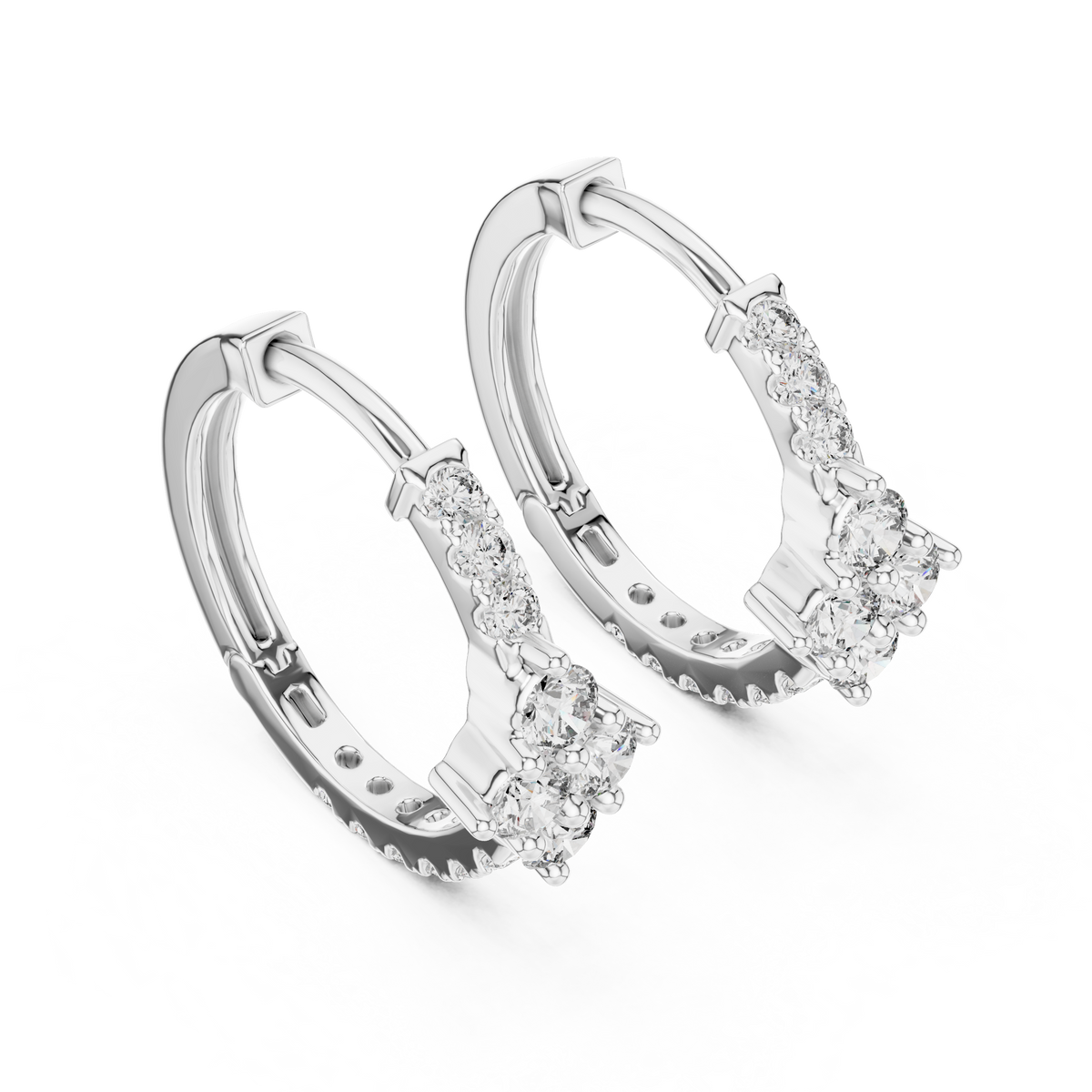 diamond starburst floral cluster huggie hoop earrings 4-stone diamond flower starburst cluster