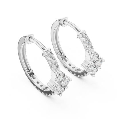 diamond starburst floral cluster huggie hoop earrings 4-stone diamond flower starburst cluster