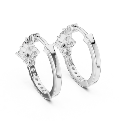 diamond starburst floral cluster huggie hoop earrings 4-stone diamond flower starburst cluster