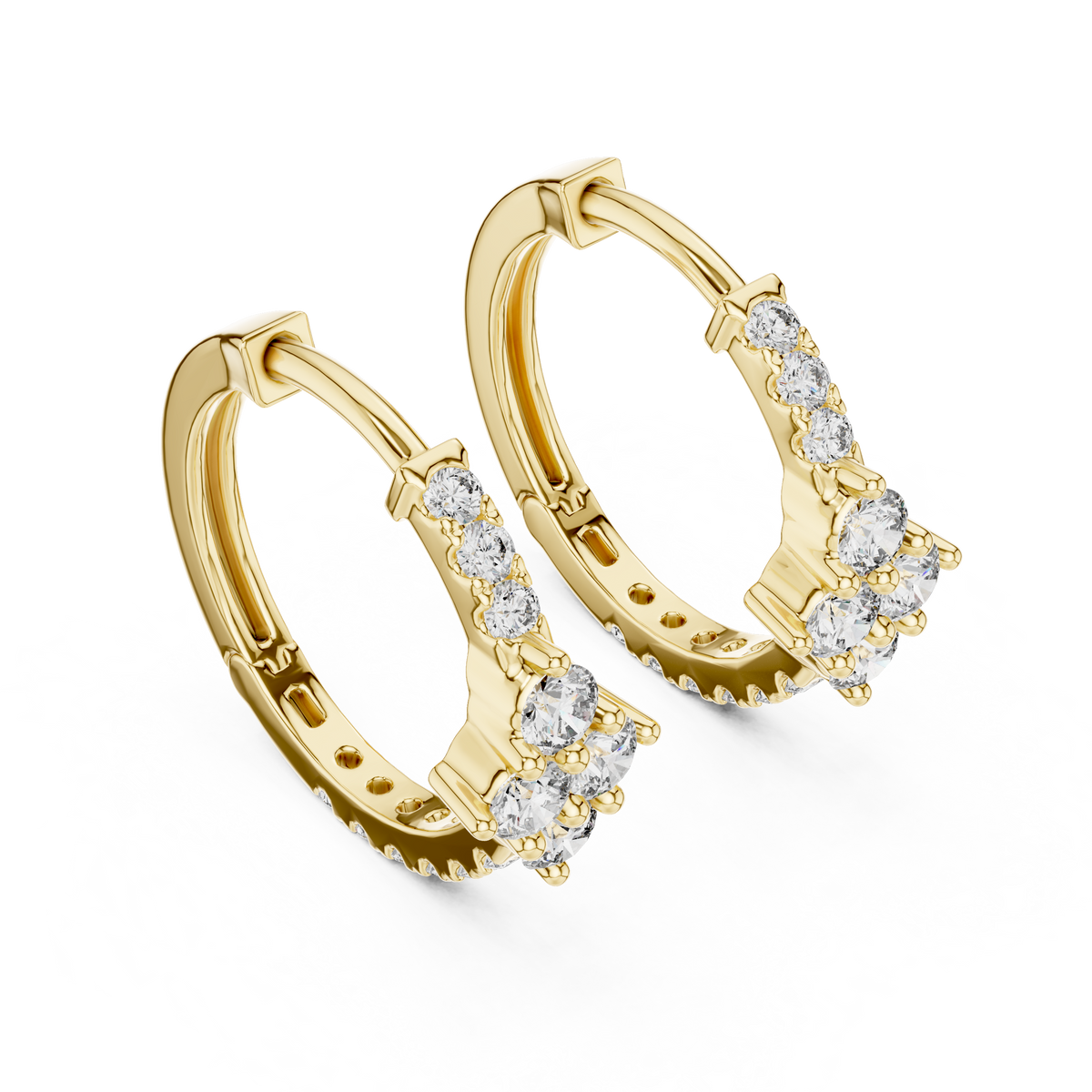 diamond starburst floral cluster huggie hoop earrings 4-stone diamond flower starburst cluster