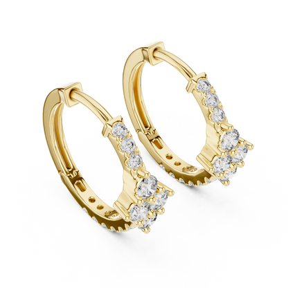 diamond starburst floral cluster huggie hoop earrings 4-stone diamond flower starburst cluster