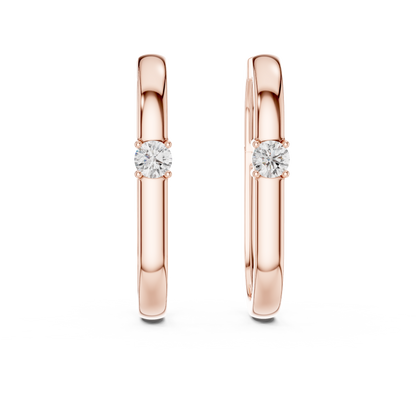 square geometric diamond solitaire huggie hoop earrings  rectangular or square profile. A single round brilliant-cut solitaire diamond