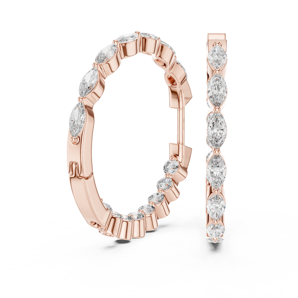 marquise-cut diamond inside-out hoop earrings step-tapered marquise diamonds aligned tip-to-tip