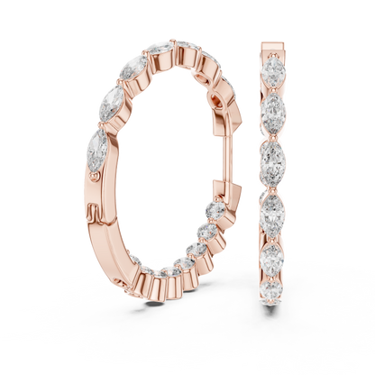 marquise-cut diamond inside-out hoop earrings step-tapered marquise diamonds aligned tip-to-tip