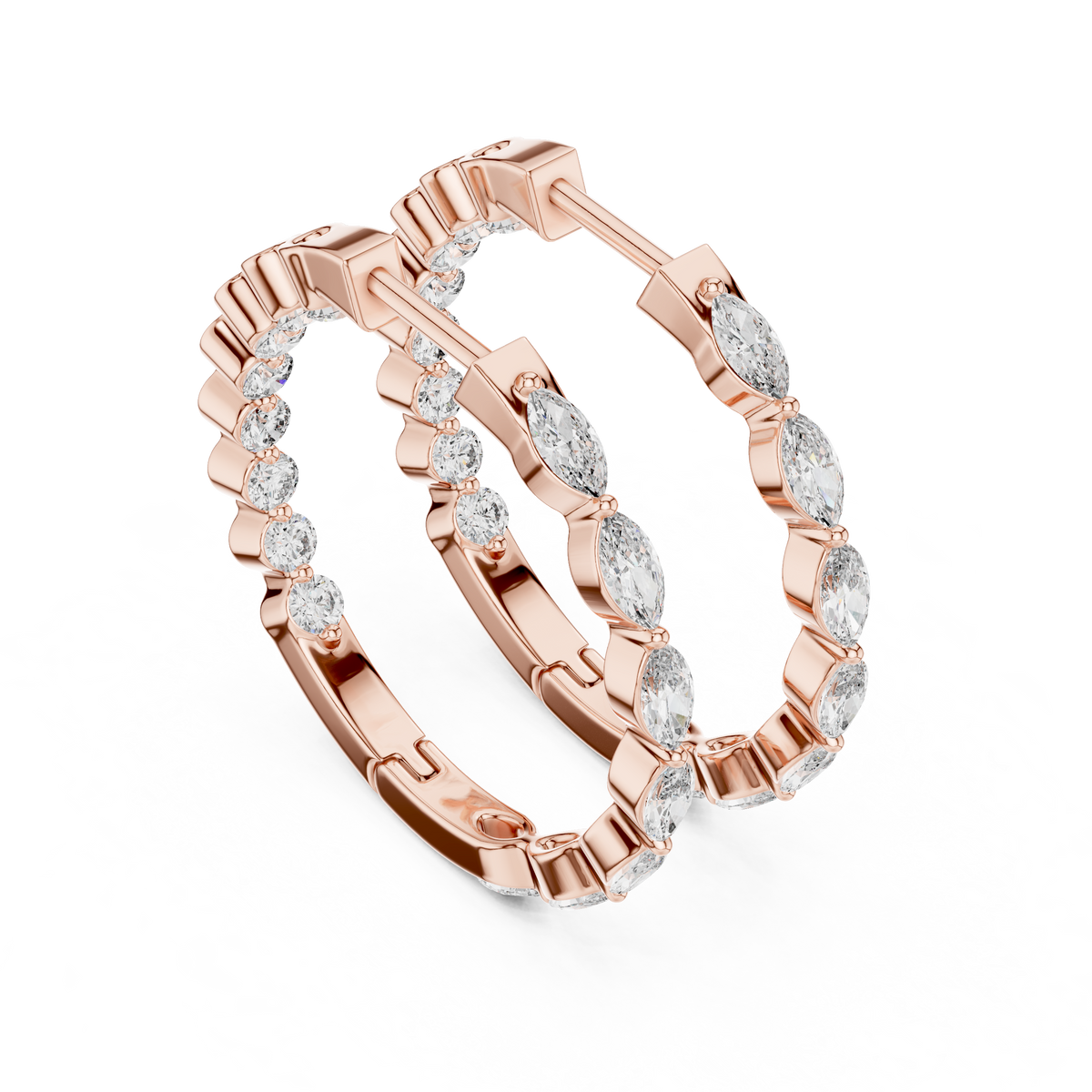 marquise-cut diamond inside-out hoop earrings step-tapered marquise diamonds aligned tip-to-tip