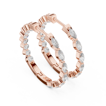 marquise-cut diamond inside-out hoop earrings step-tapered marquise diamonds aligned tip-to-tip