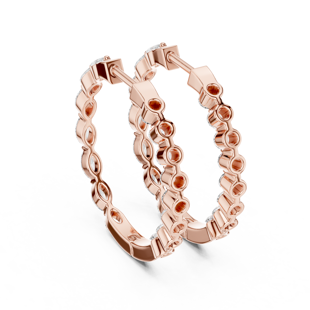 marquise-cut diamond inside-out hoop earrings step-tapered marquise diamonds aligned tip-to-tip