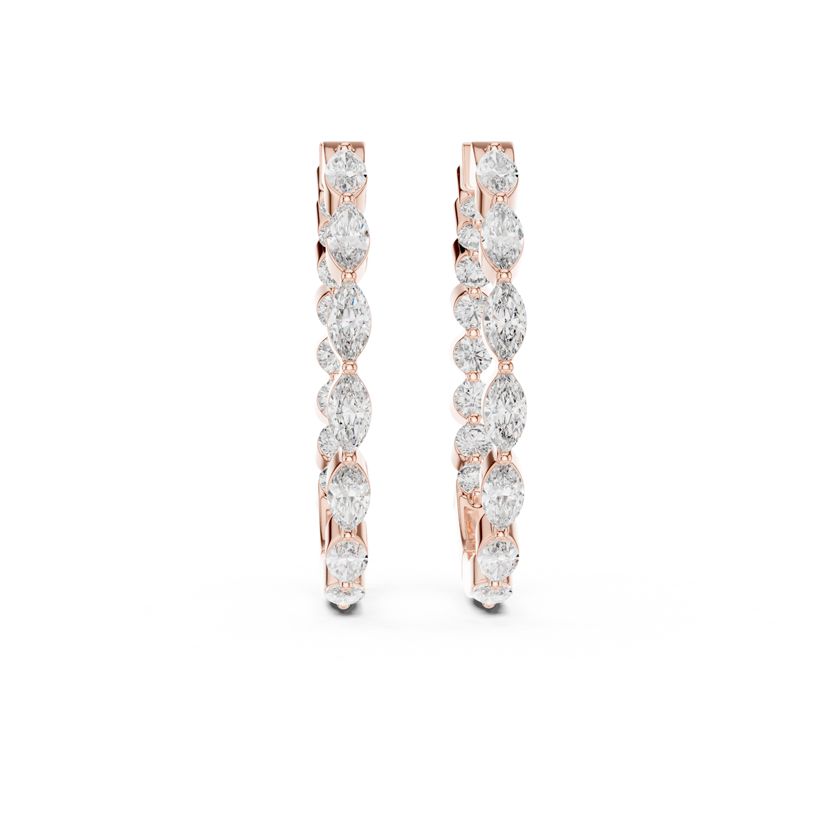marquise-cut diamond inside-out hoop earrings step-tapered marquise diamonds aligned tip-to-tip