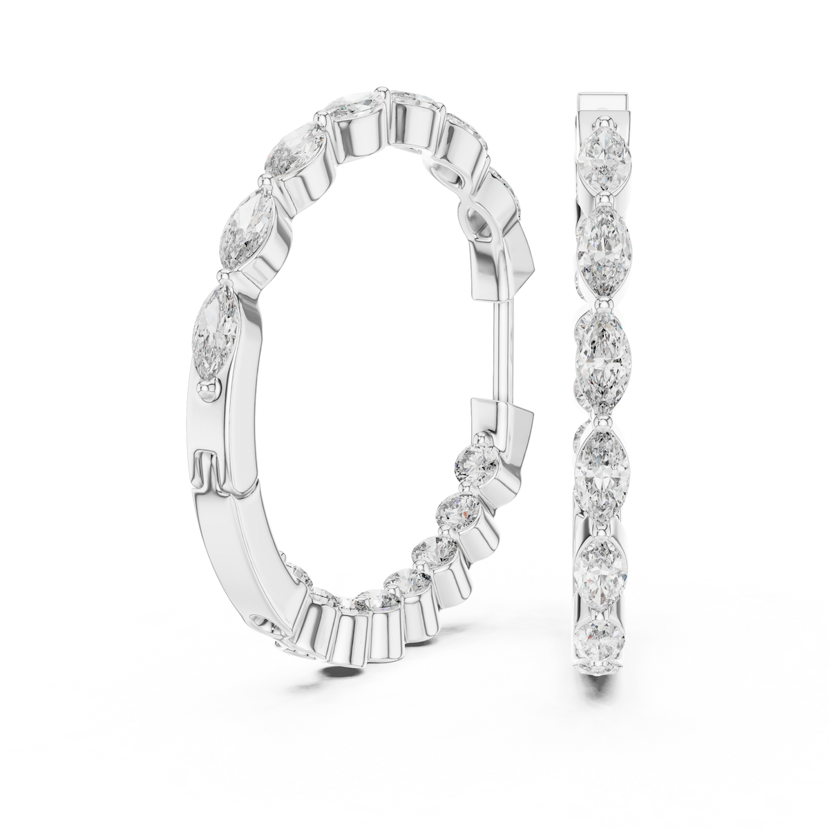 marquise-cut diamond inside-out hoop earrings step-tapered marquise diamonds aligned tip-to-tip