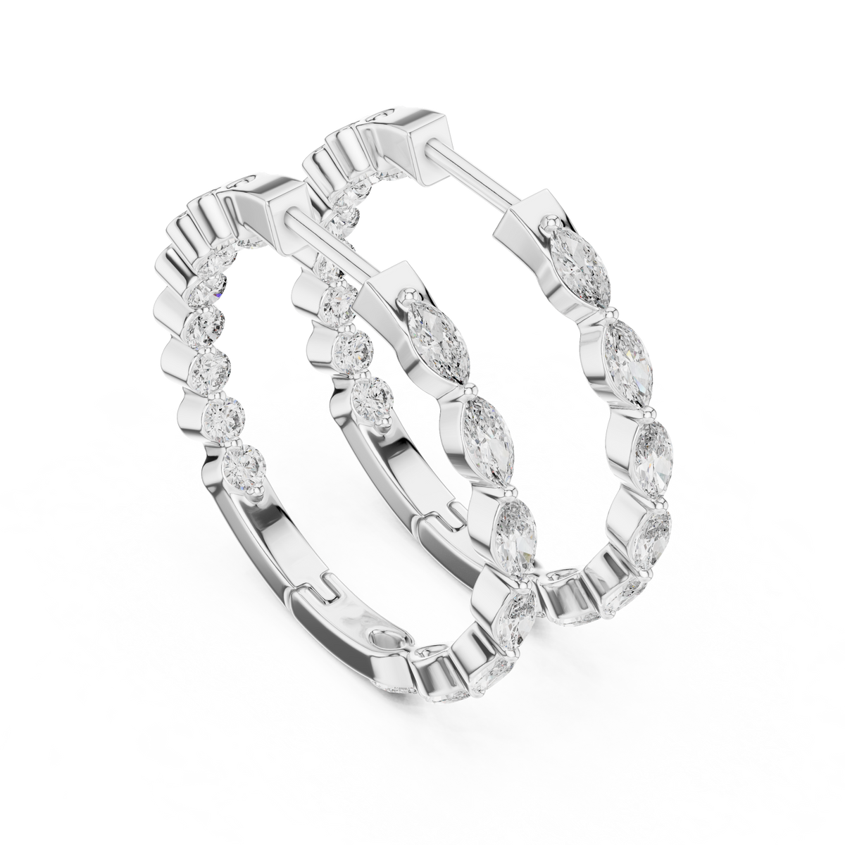 marquise-cut diamond inside-out hoop earrings step-tapered marquise diamonds aligned tip-to-tip