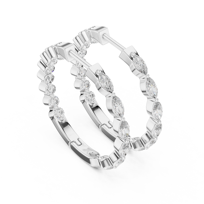 marquise-cut diamond inside-out hoop earrings step-tapered marquise diamonds aligned tip-to-tip