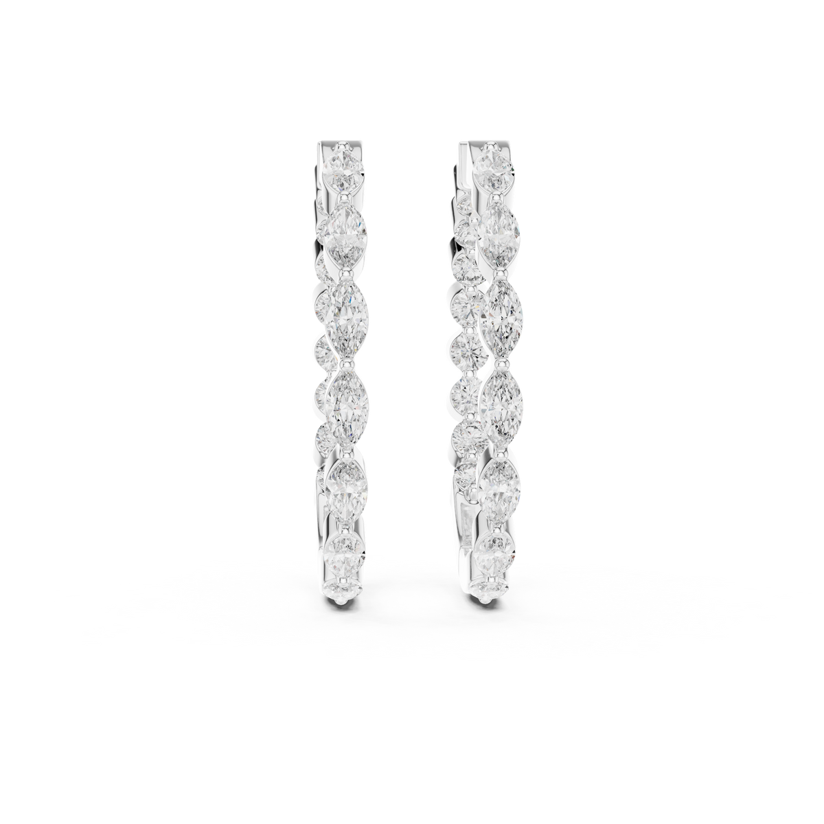 marquise-cut diamond inside-out hoop earrings step-tapered marquise diamonds aligned tip-to-tip