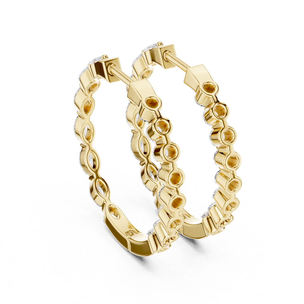 marquise-cut diamond inside-out hoop earrings step-tapered marquise diamonds aligned tip-to-tip