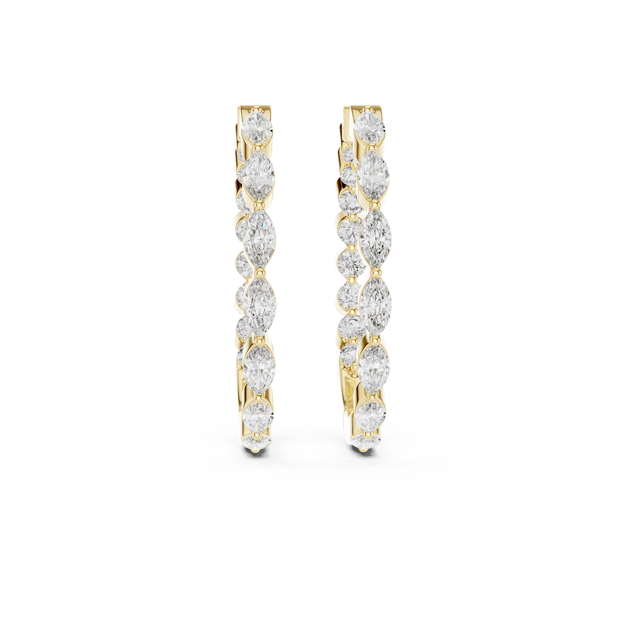 marquise-cut diamond inside-out hoop earrings step-tapered marquise diamonds aligned tip-to-tip
