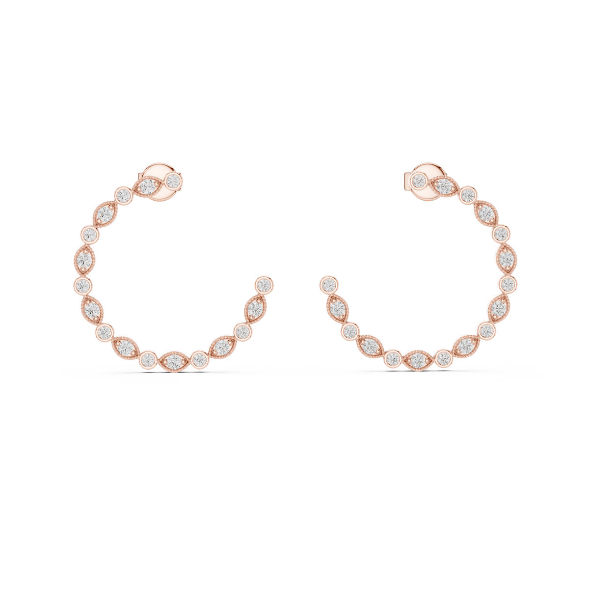 alternating round and marquise bezel-set diamond earrings