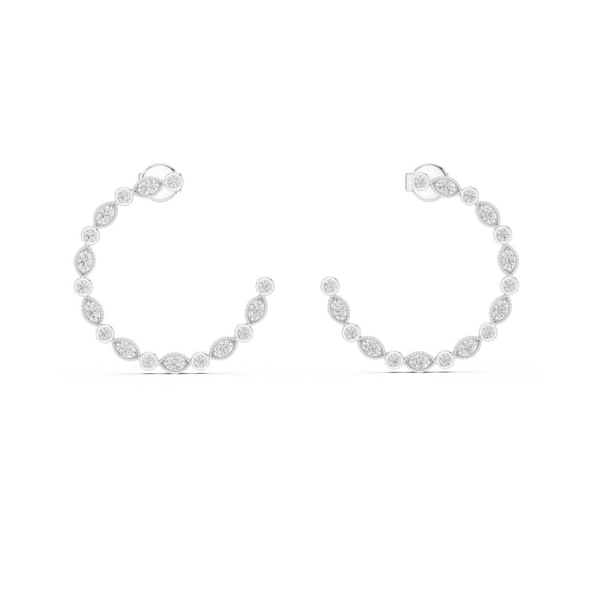alternating round and marquise bezel-set diamond earrings