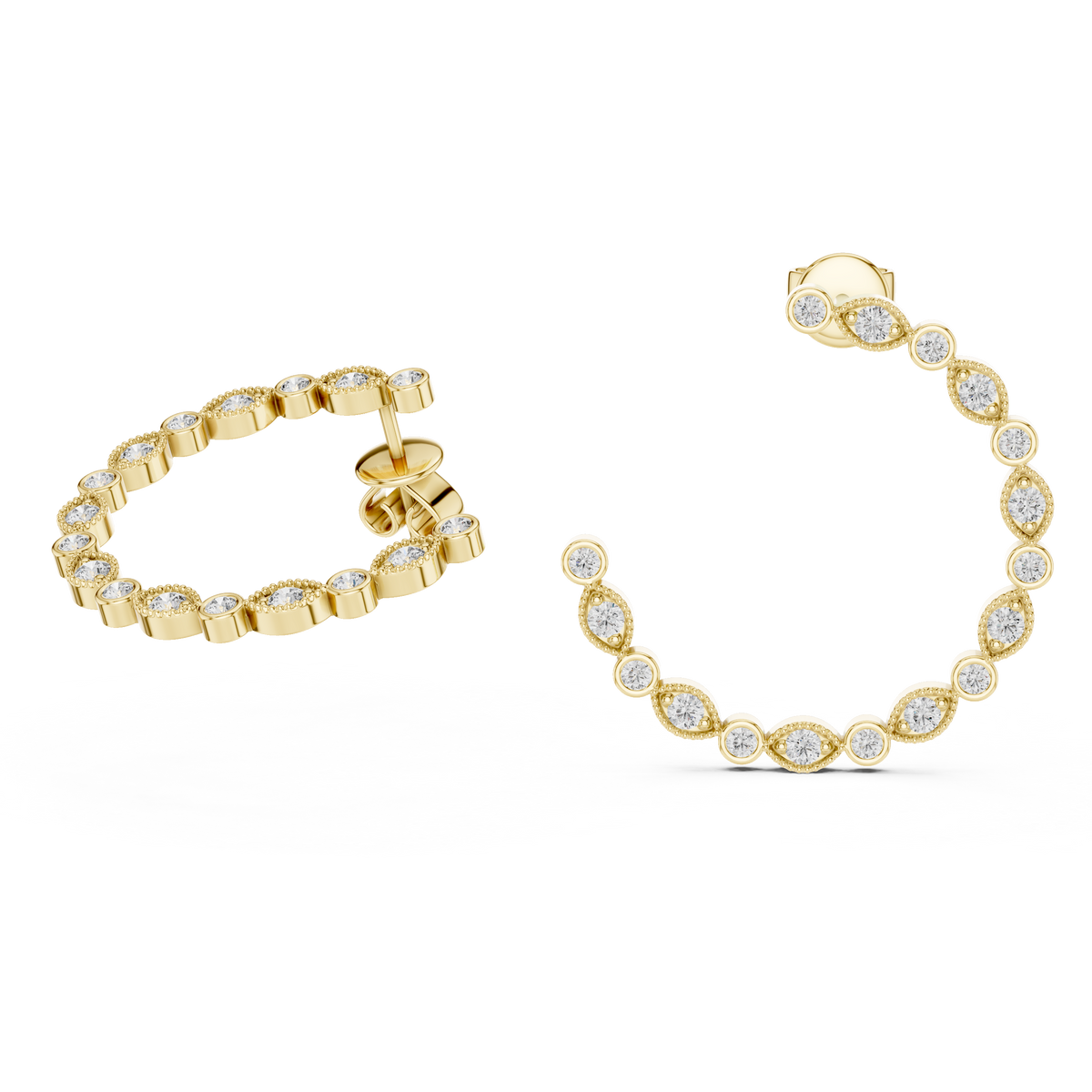 alternating round and marquise bezel-set diamond earrings