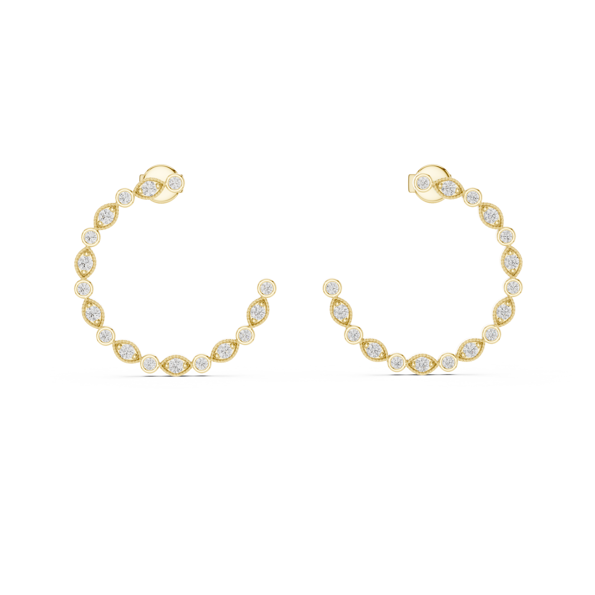 alternating round and marquise bezel-set diamond earrings