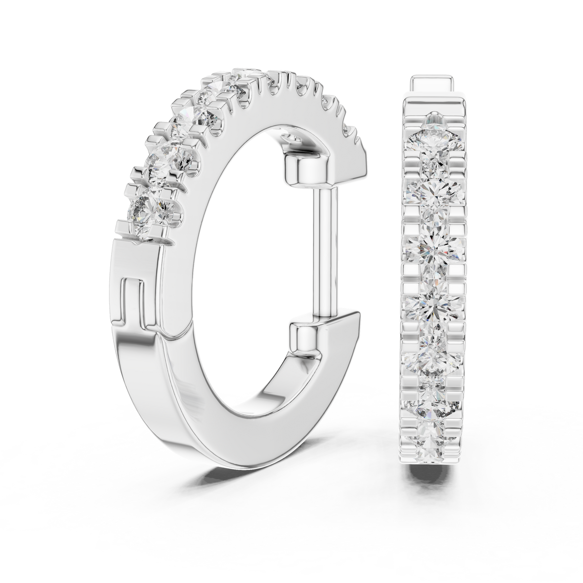 channel-set diamond huggie hoop earrings