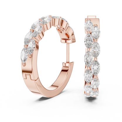 double-row marquise-cut diamond huggie hoop earrings