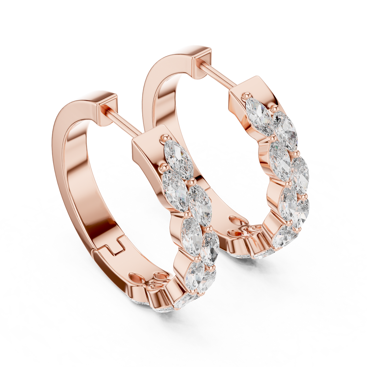 double-row marquise-cut diamond huggie hoop earrings
