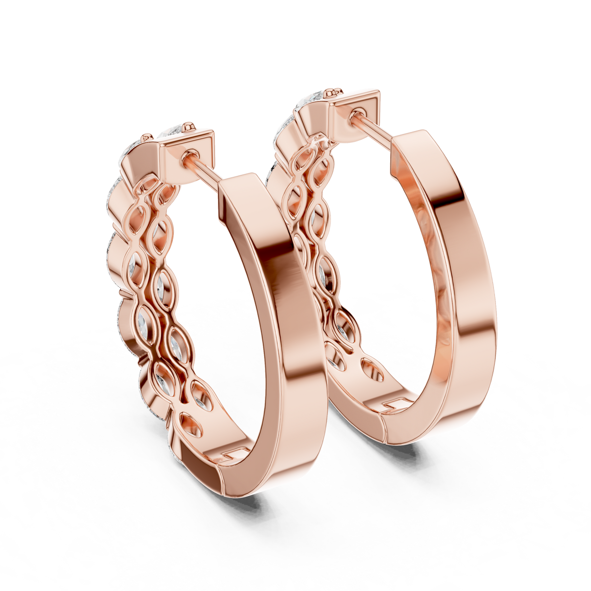 double-row marquise-cut diamond huggie hoop earrings