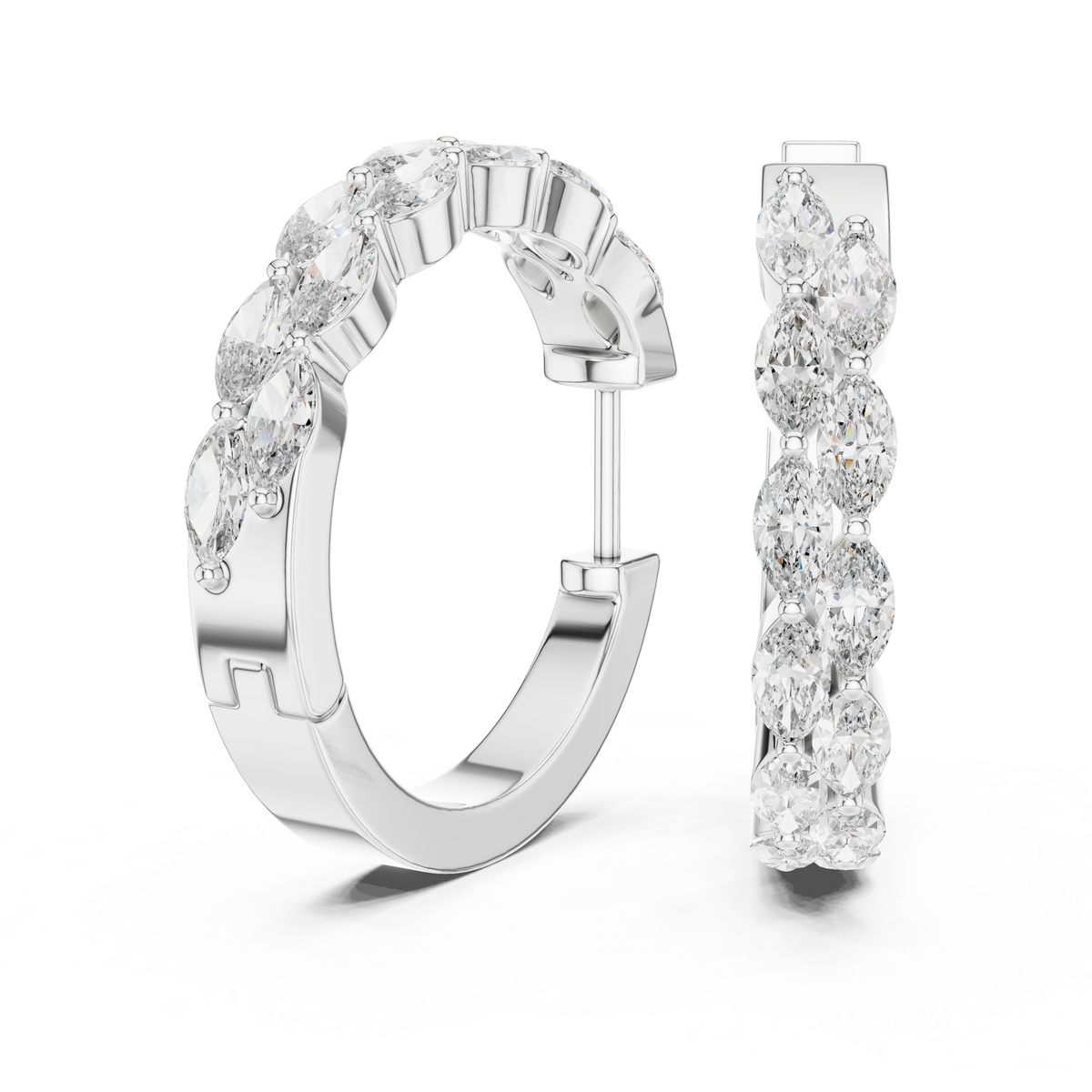 double-row marquise-cut diamond huggie hoop earrings