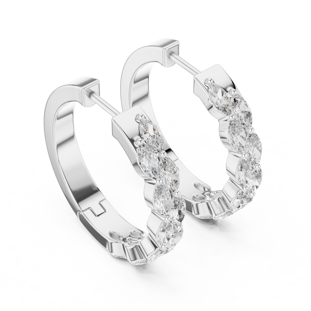 double-row marquise-cut diamond huggie hoop earrings