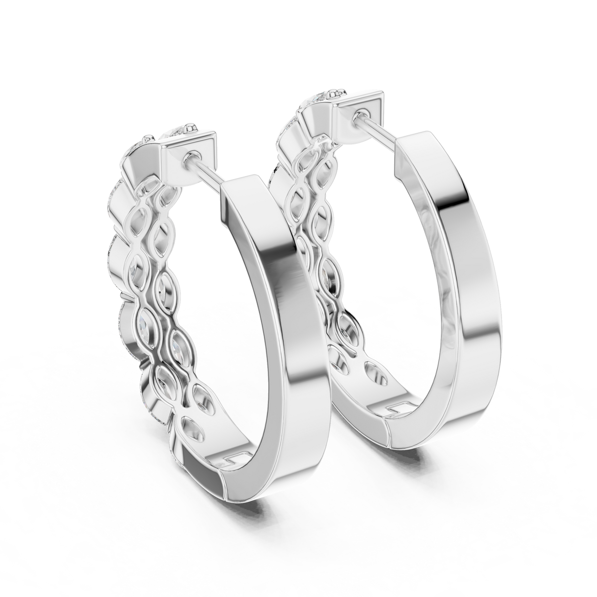 double-row marquise-cut diamond huggie hoop earrings