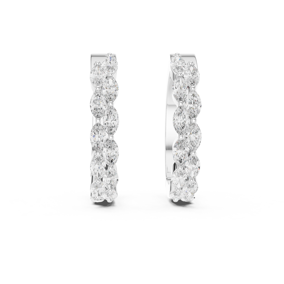 double-row marquise-cut diamond huggie hoop earrings