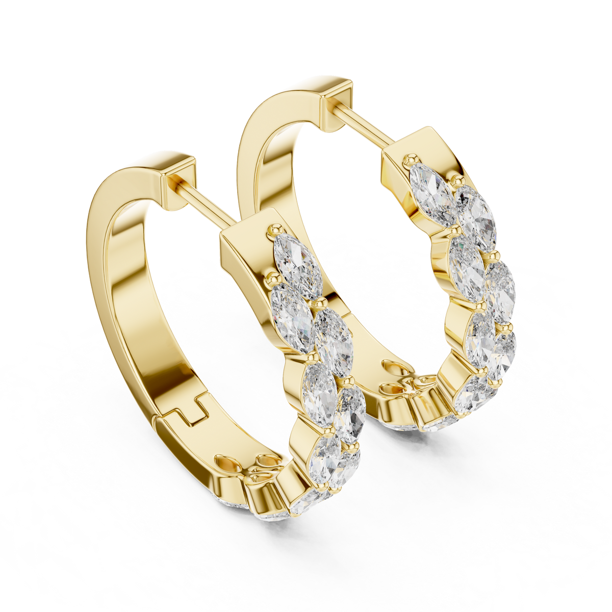 double-row marquise-cut diamond huggie hoop earrings