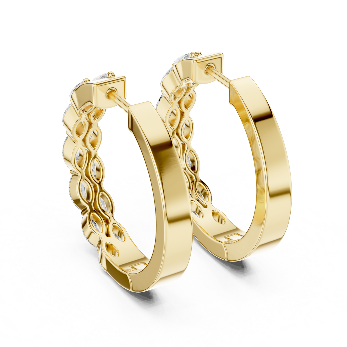 double-row marquise-cut diamond huggie hoop earrings