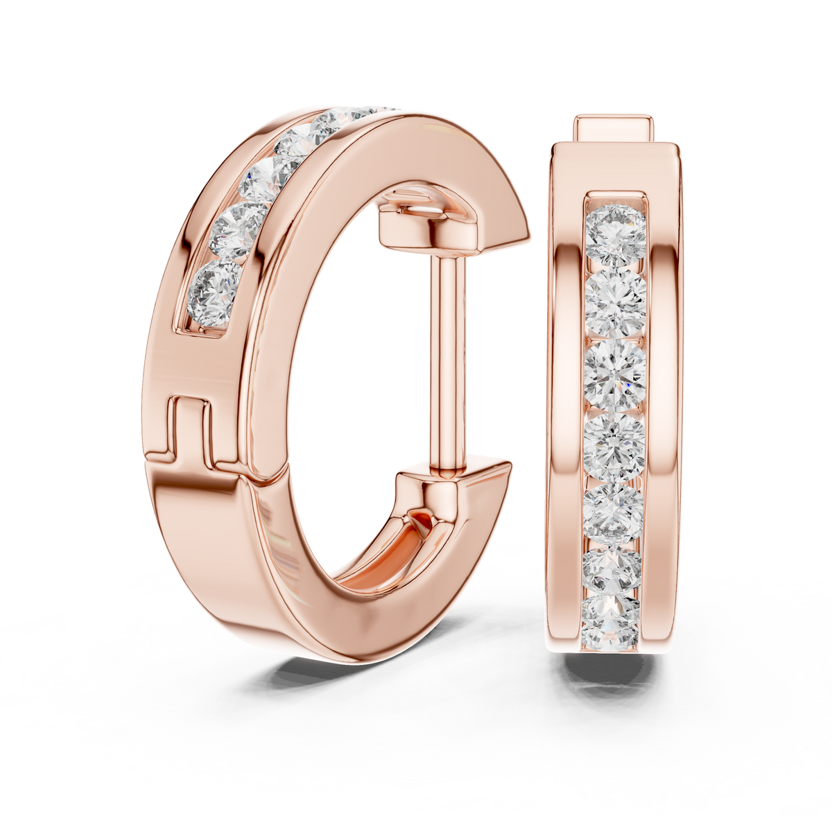 channel-set diamond huggie hoop earrings