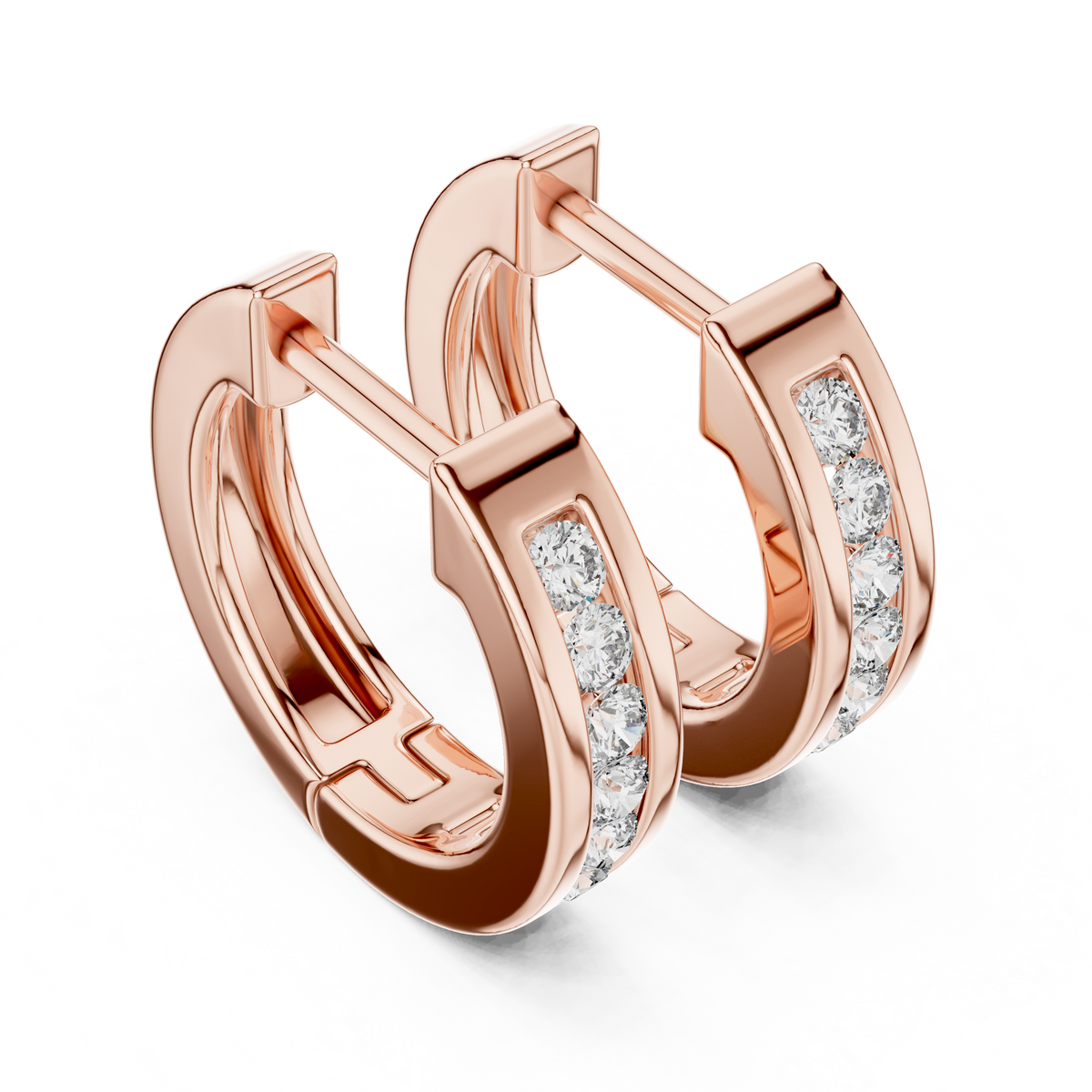 channel-set diamond huggie hoop earrings