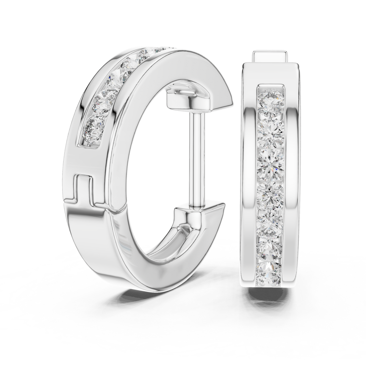 channel-set diamond huggie hoop earrings