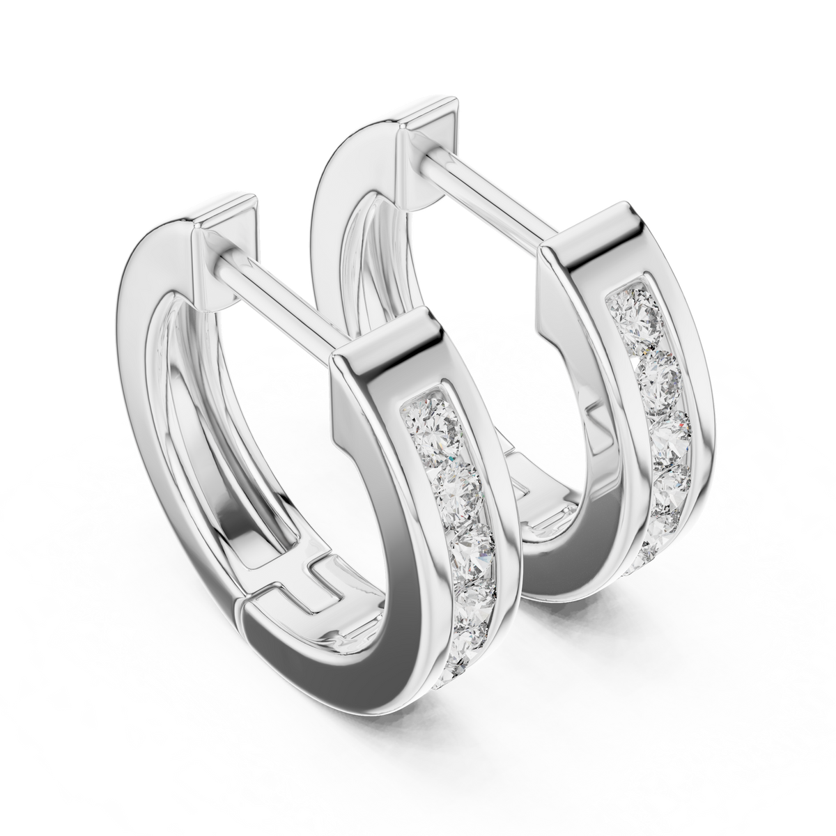channel-set diamond huggie hoop earrings