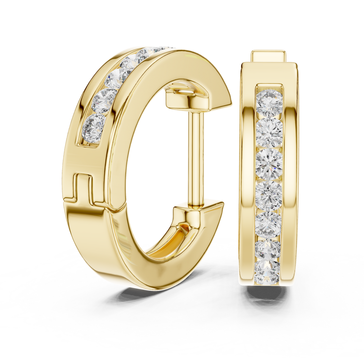 channel-set diamond huggie hoop earrings