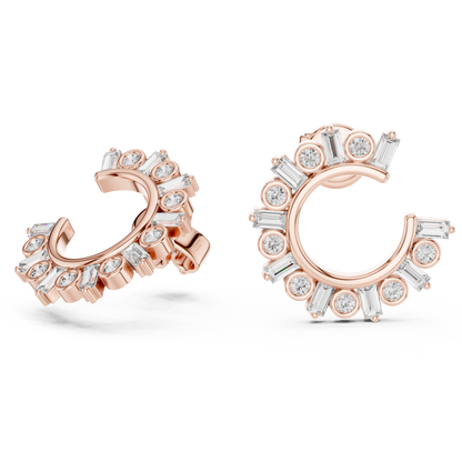 step-cut baguette diamonds and round brilliant-cut diamonds  mosaic crescent hoop earrings