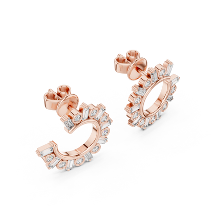 step-cut baguette diamonds and round brilliant-cut diamonds  mosaic crescent hoop earrings