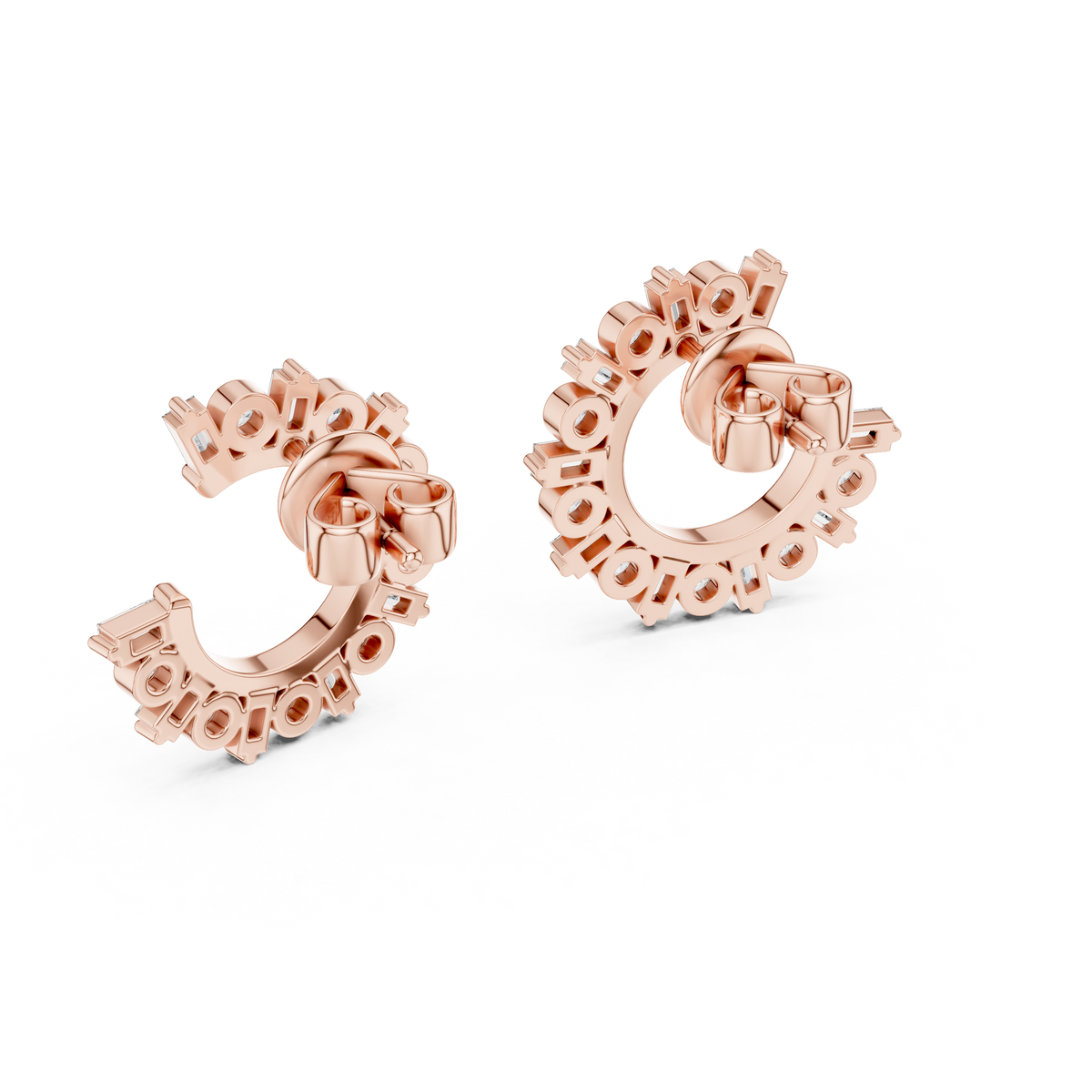 step-cut baguette diamonds and round brilliant-cut diamonds  mosaic crescent hoop earrings